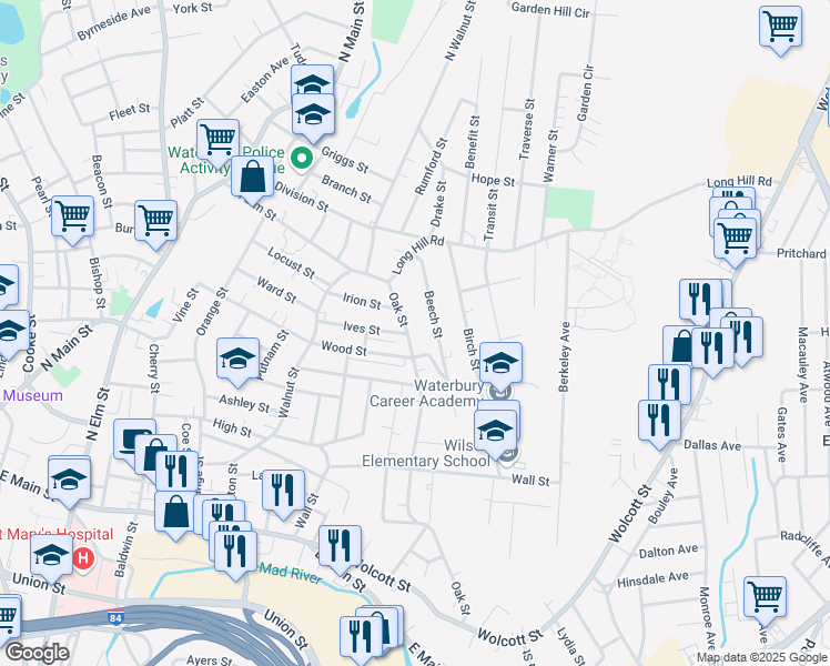 map of restaurants, bars, coffee shops, grocery stores, and more near 27 Ash Street in Prospect