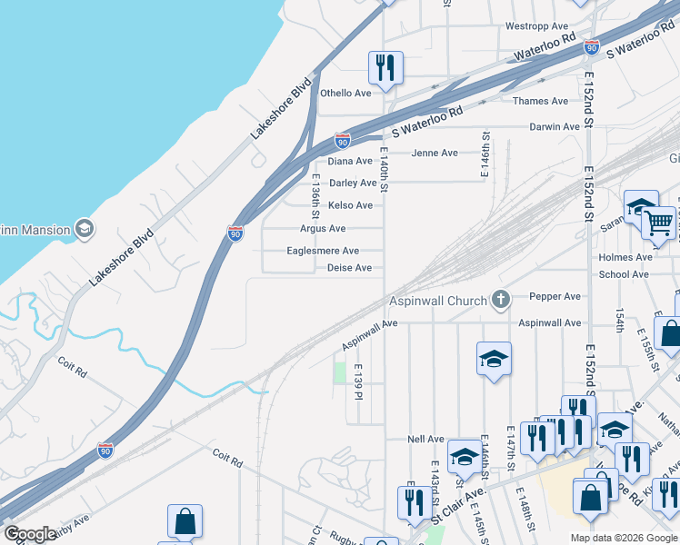 map of restaurants, bars, coffee shops, grocery stores, and more near 13612 Deise Avenue in Cleveland