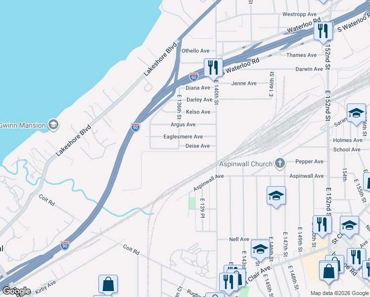 map of restaurants, bars, coffee shops, grocery stores, and more near 13612 Deise Avenue in Cleveland