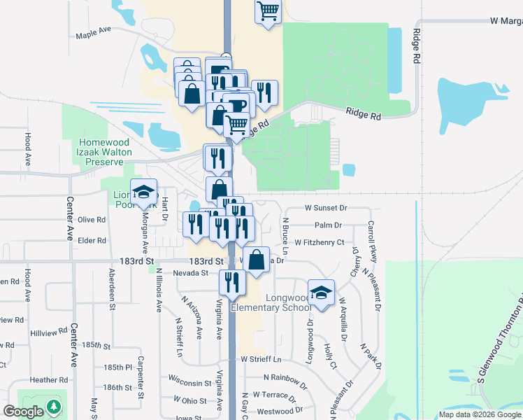 map of restaurants, bars, coffee shops, grocery stores, and more near 950 West Sunset Drive in Glenwood