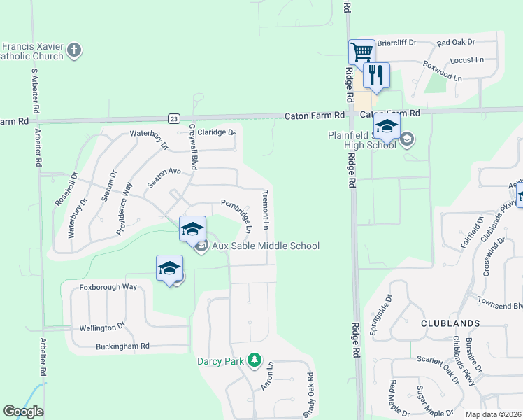 map of restaurants, bars, coffee shops, grocery stores, and more near 2107 Tremont Lane in Joliet