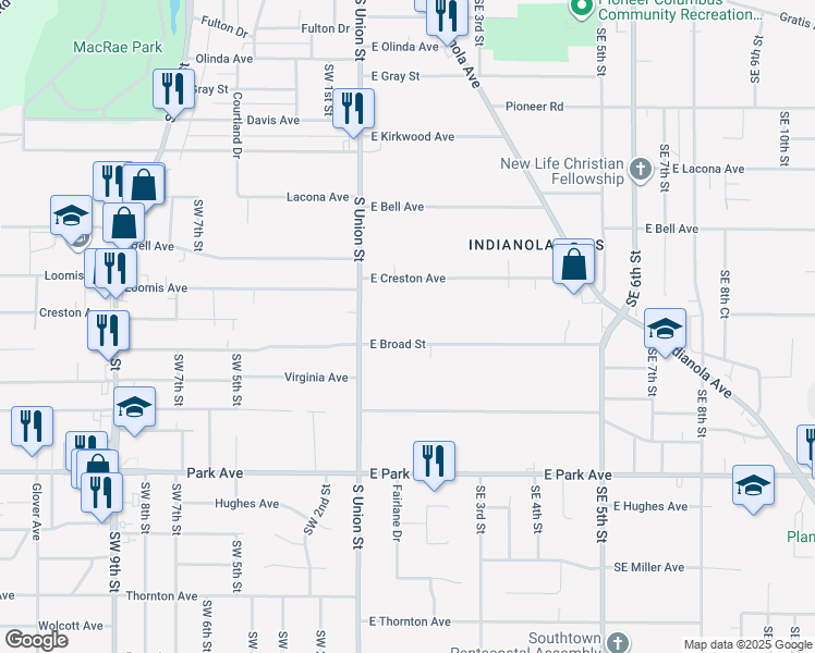 map of restaurants, bars, coffee shops, grocery stores, and more near 113 East Broad Street in Des Moines