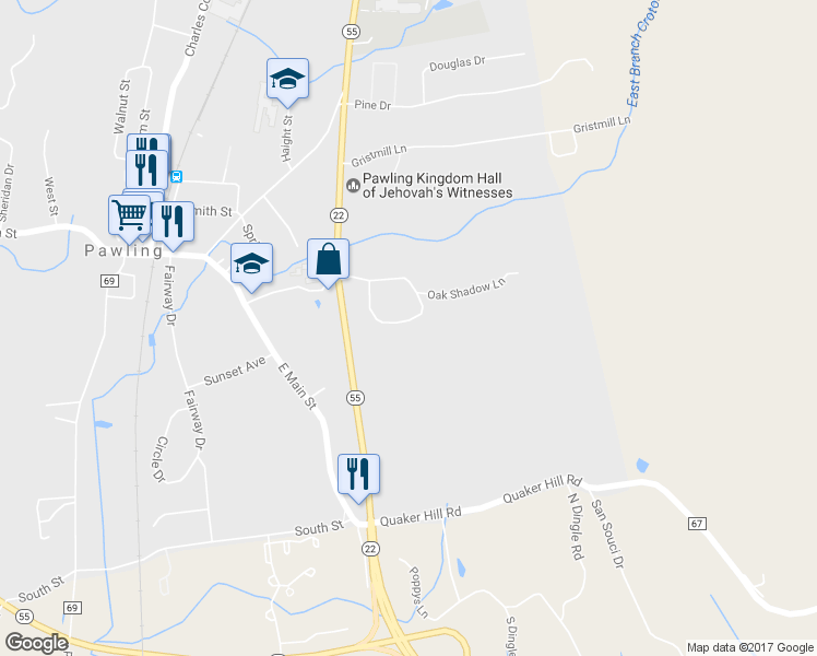 map of restaurants, bars, coffee shops, grocery stores, and more near 36 Taber Knolls Road in Pawling