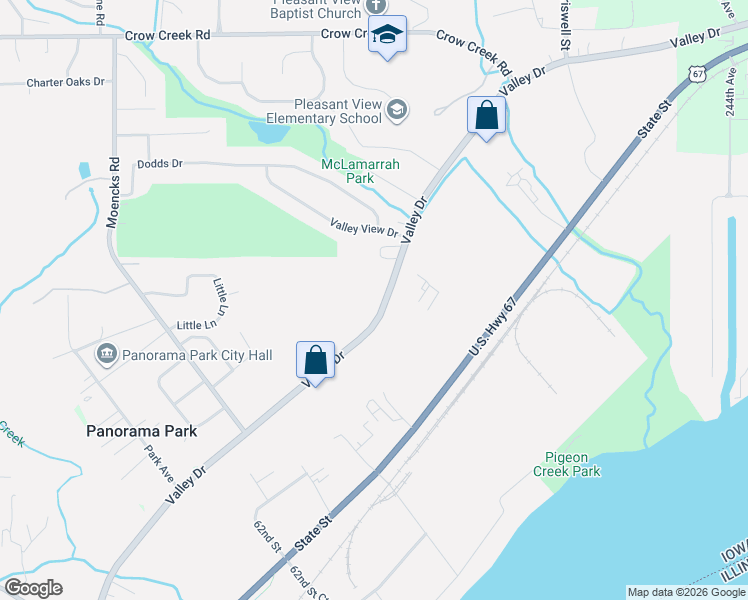map of restaurants, bars, coffee shops, grocery stores, and more near 6446 Valley Drive in Bettendorf