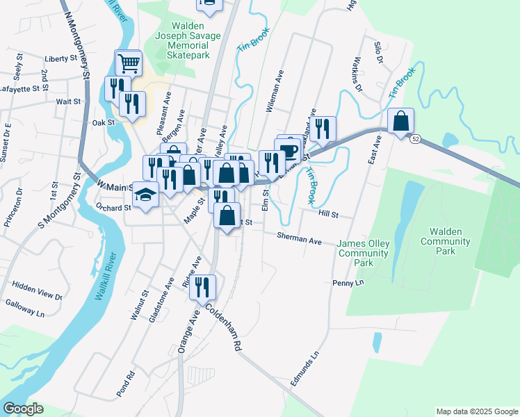 map of restaurants, bars, coffee shops, grocery stores, and more near 11 Railroad Avenue in Walden