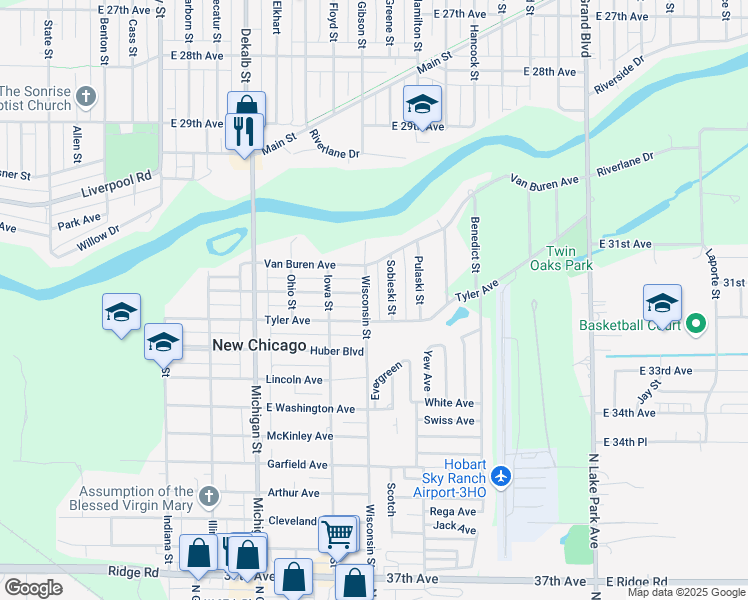 map of restaurants, bars, coffee shops, grocery stores, and more near 429 Van Buren Avenue in New Chicago