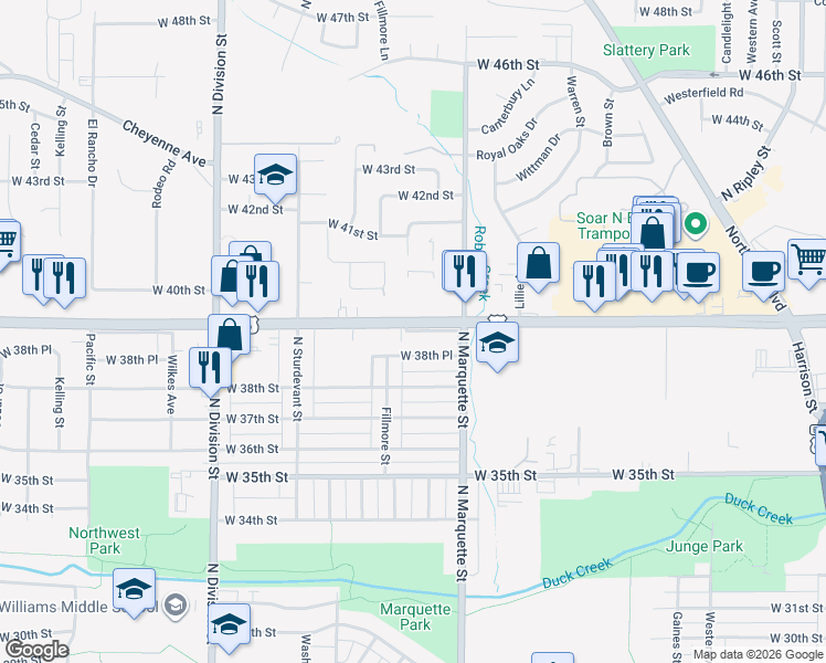 map of restaurants, bars, coffee shops, grocery stores, and more near West Kimberly Drive in Davenport