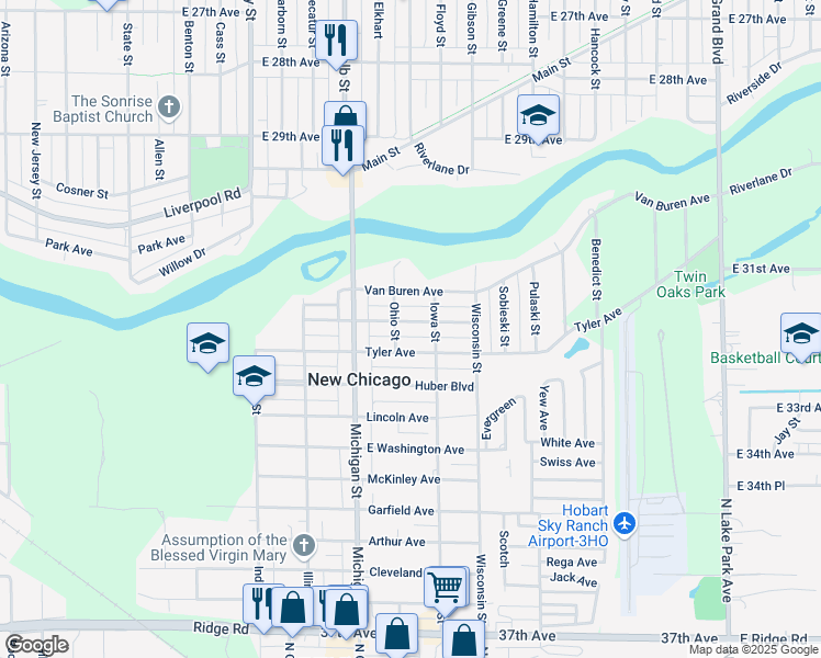 map of restaurants, bars, coffee shops, grocery stores, and more near 302 Madison Avenue in New Chicago