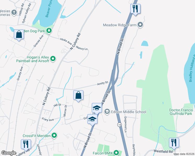 map of restaurants, bars, coffee shops, grocery stores, and more near 163 Catherine Drive in Meriden