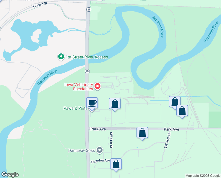 map of restaurants, bars, coffee shops, grocery stores, and more near 6010 Creston Avenue in Des Moines