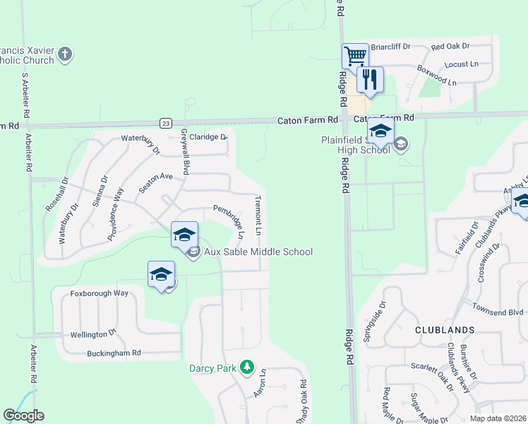 map of restaurants, bars, coffee shops, grocery stores, and more near 2202 Tremont Lane in Joliet
