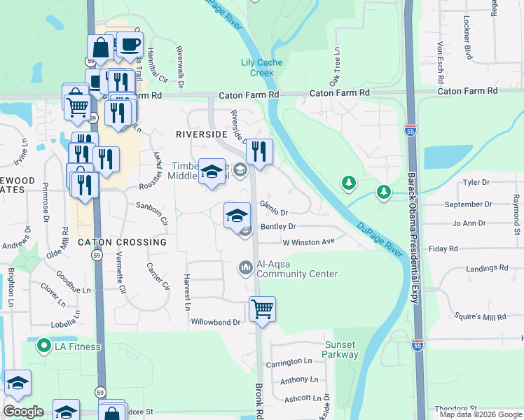 map of restaurants, bars, coffee shops, grocery stores, and more near 4327 Ashford Court in Plainfield