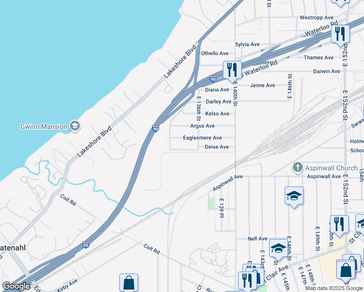 map of restaurants, bars, coffee shops, grocery stores, and more near 13420 Eaglesmere Avenue in Cleveland