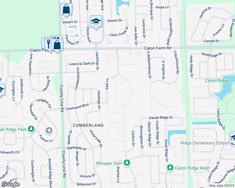 map of restaurants, bars, coffee shops, grocery stores, and more near 2032 Lilyana Lane in Plainfield