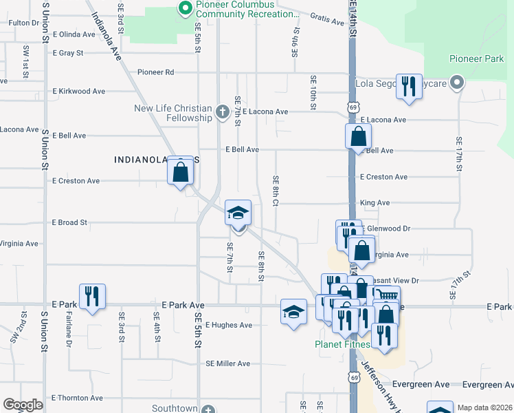 map of restaurants, bars, coffee shops, grocery stores, and more near 2800 Southeast 8th Street in Des Moines