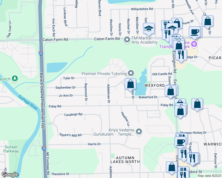 map of restaurants, bars, coffee shops, grocery stores, and more near 3001 September Drive in Joliet
