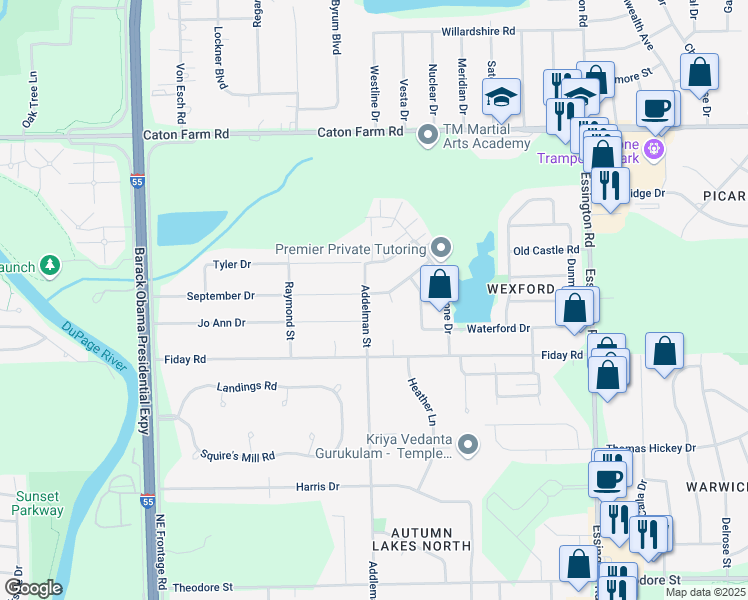map of restaurants, bars, coffee shops, grocery stores, and more near 3001 September Drive in Joliet