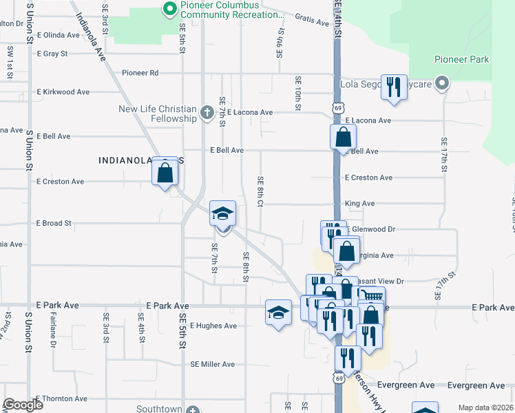 map of restaurants, bars, coffee shops, grocery stores, and more near 2711 Southeast 8th Court in Des Moines