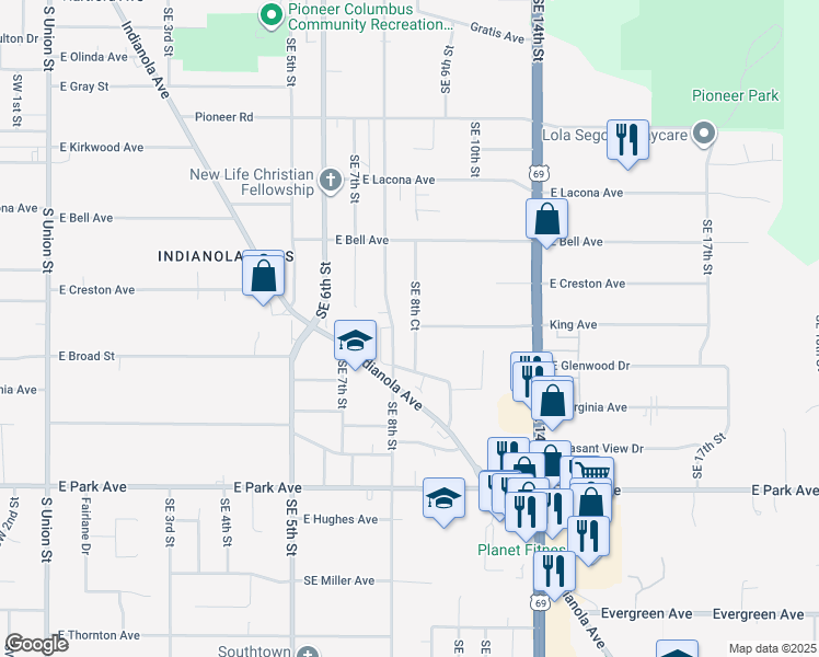 map of restaurants, bars, coffee shops, grocery stores, and more near 2711 Southeast 8th Court in Des Moines