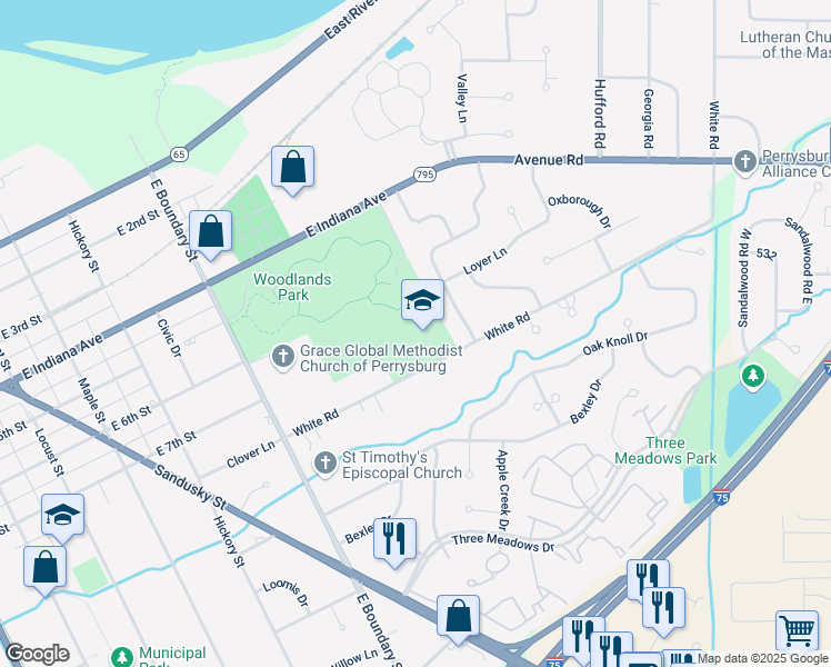 map of restaurants, bars, coffee shops, grocery stores, and more near 27979 White Road in Perrysburg