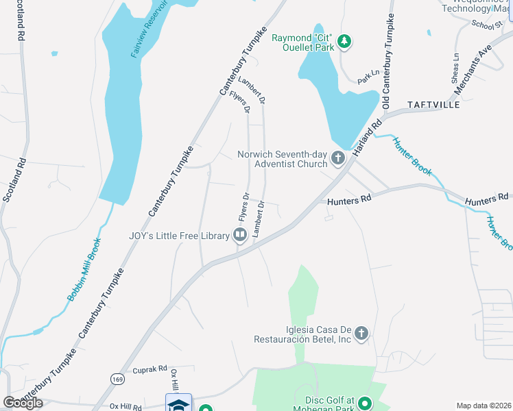 map of restaurants, bars, coffee shops, grocery stores, and more near 24 Lambert Drive in Norwich
