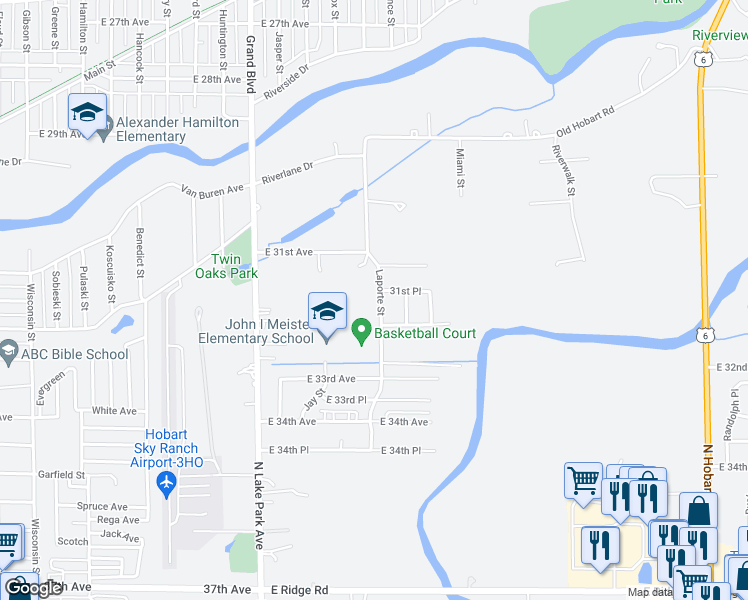 map of restaurants, bars, coffee shops, grocery stores, and more near 3136 Laporte Street in Hobart