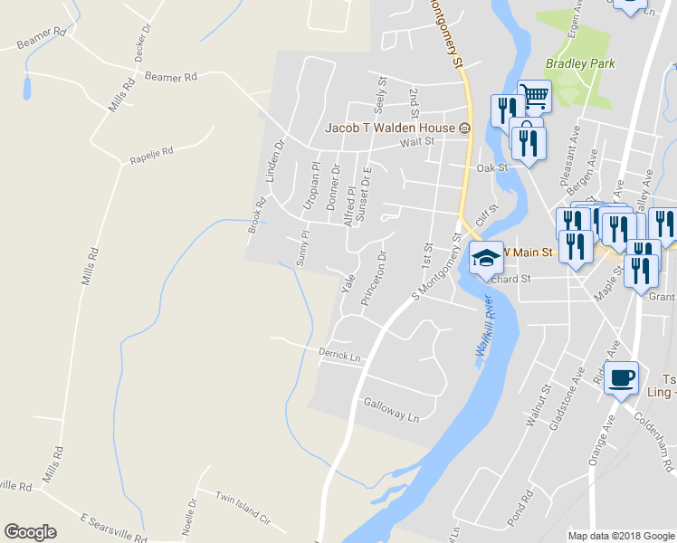 map of restaurants, bars, coffee shops, grocery stores, and more near Sanford Court in Walden
