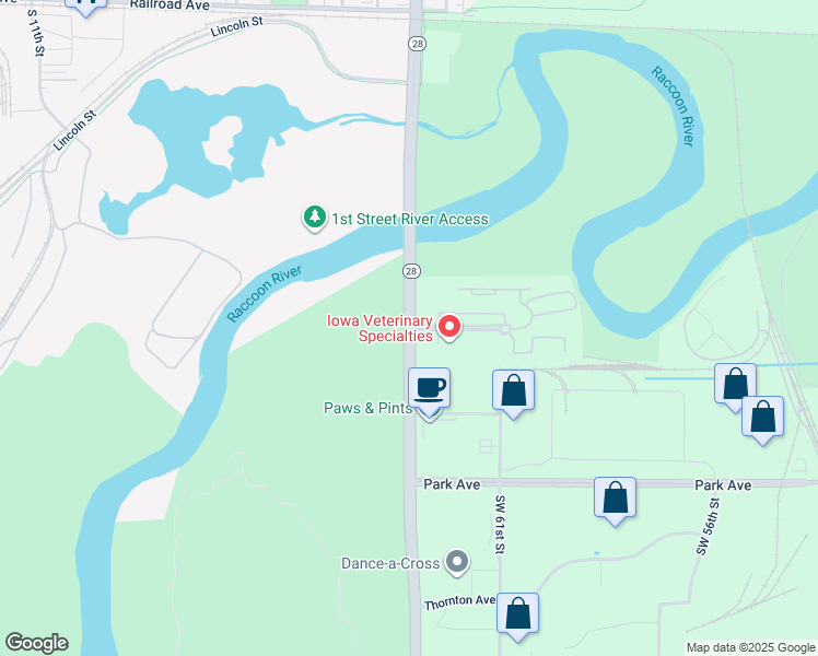 map of restaurants, bars, coffee shops, grocery stores, and more near 6120 Creston Avenue in Des Moines
