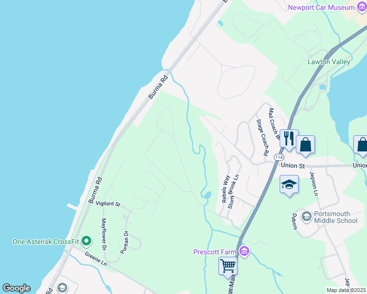 map of restaurants, bars, coffee shops, grocery stores, and more near 45 Freedom Trail Drive in Portsmouth