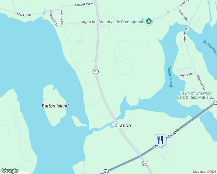 map of restaurants, bars, coffee shops, grocery stores, and more near 1832 Glasgo Road in Griswold