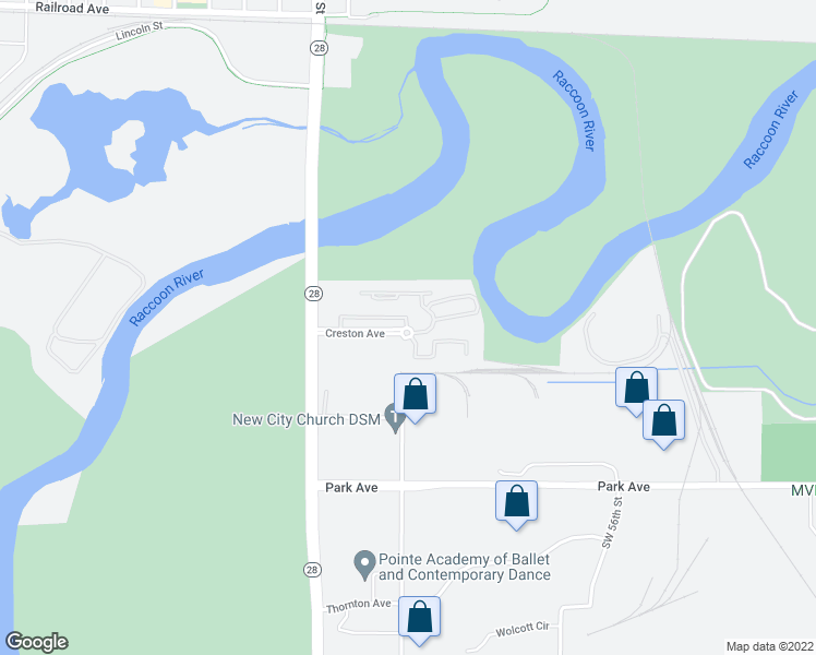 map of restaurants, bars, coffee shops, grocery stores, and more near 6001 Creston Avenue in Des Moines