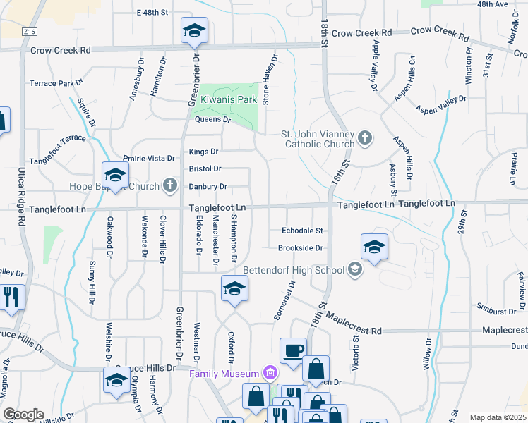 map of restaurants, bars, coffee shops, grocery stores, and more near in Bettendorf