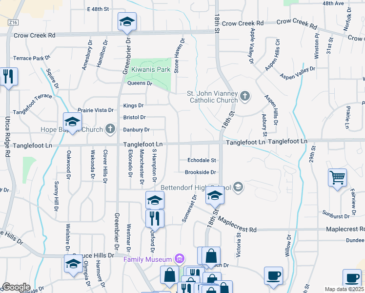 map of restaurants, bars, coffee shops, grocery stores, and more near in Bettendorf