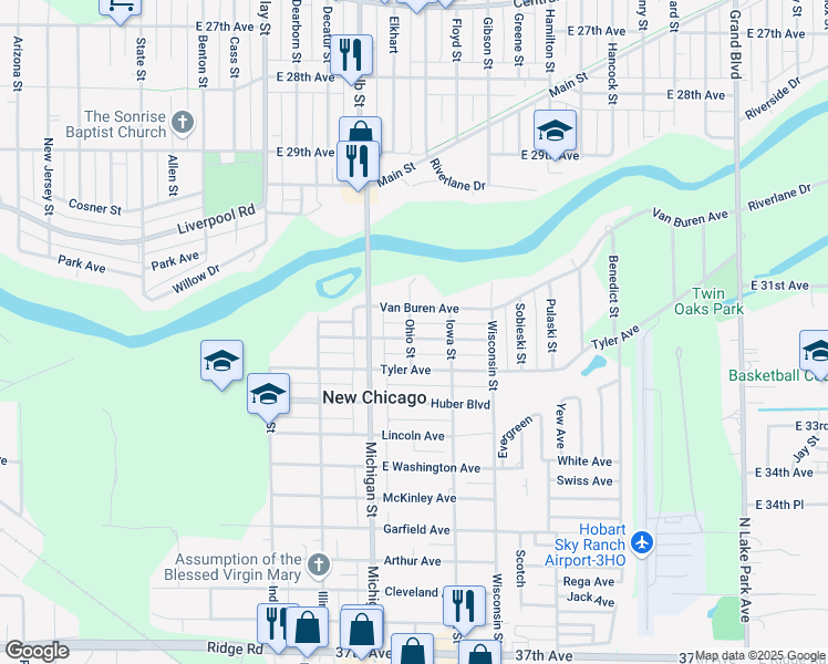 map of restaurants, bars, coffee shops, grocery stores, and more near 302 Madison Avenue in New Chicago