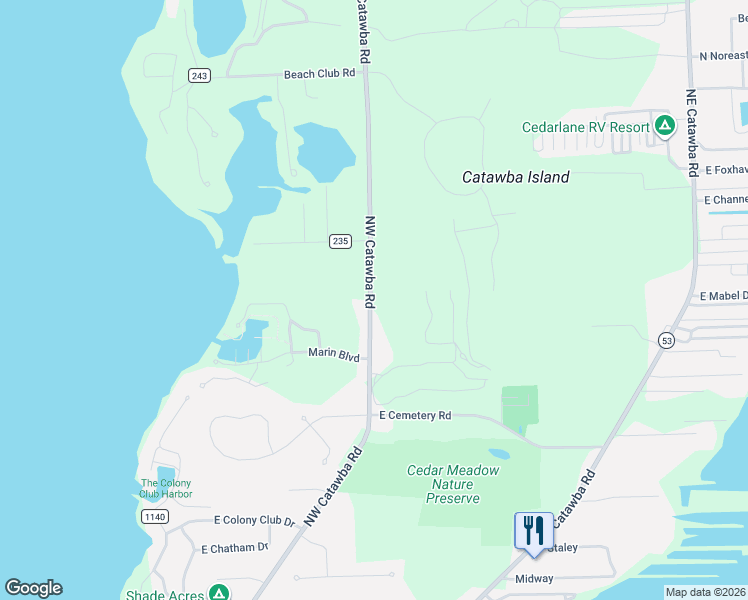 map of restaurants, bars, coffee shops, grocery stores, and more near 2579-2747 Northwest Catawba Road in Port Clinton