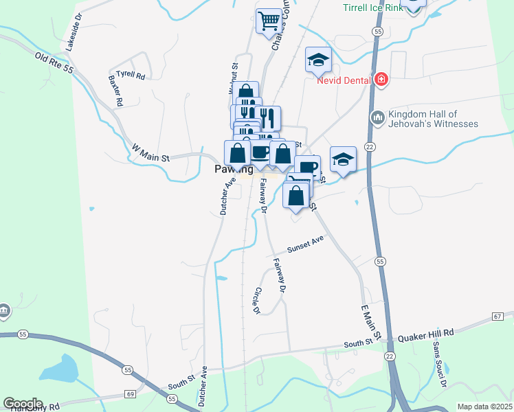 map of restaurants, bars, coffee shops, grocery stores, and more near 24 Fairway Drive in Pawling