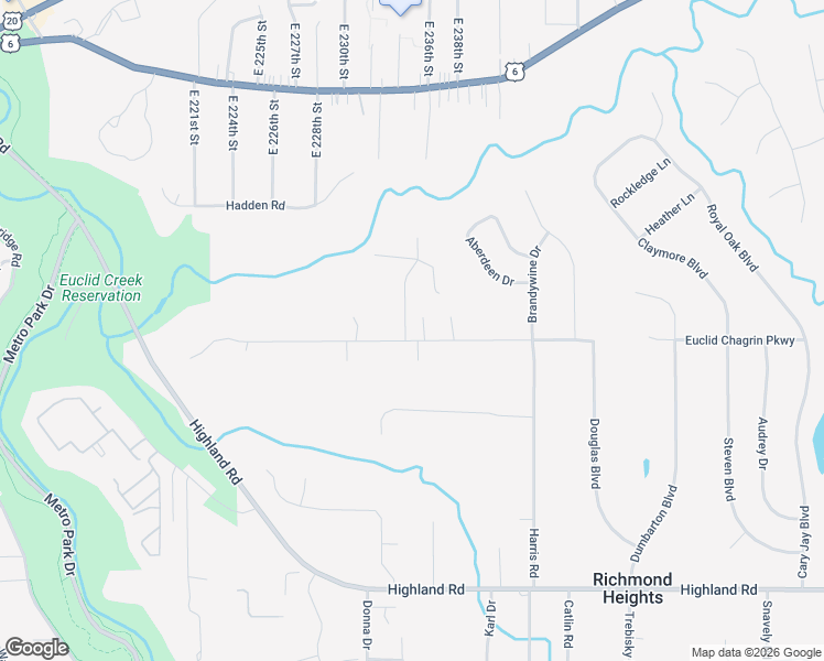 map of restaurants, bars, coffee shops, grocery stores, and more near 23581 Harms Road in Euclid