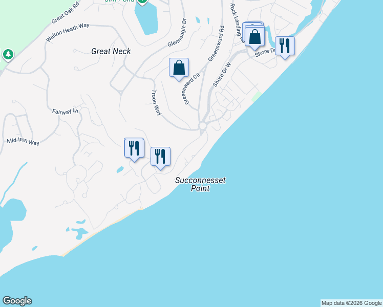 map of restaurants, bars, coffee shops, grocery stores, and more near 41 Triton Way in Mashpee