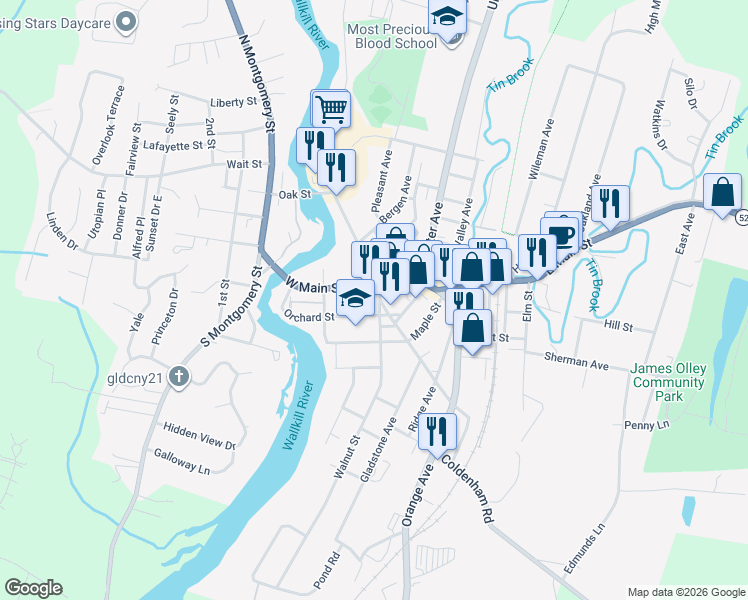 map of restaurants, bars, coffee shops, grocery stores, and more near 11 Walnut Street in Walden