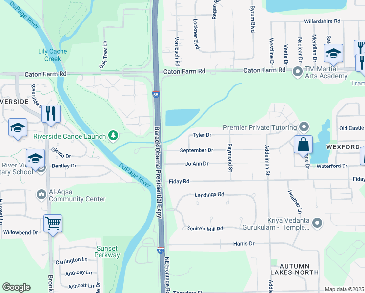map of restaurants, bars, coffee shops, grocery stores, and more near 3127 September Drive in Joliet