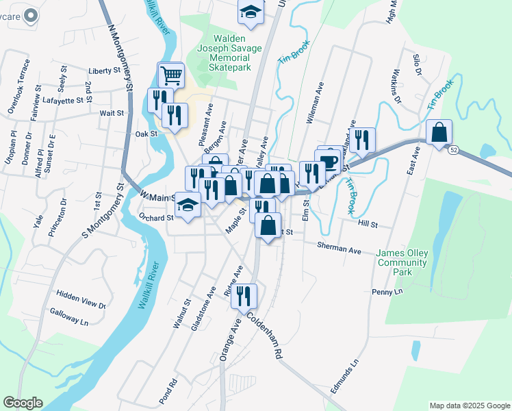 map of restaurants, bars, coffee shops, grocery stores, and more near 3 Orange Avenue in Walden