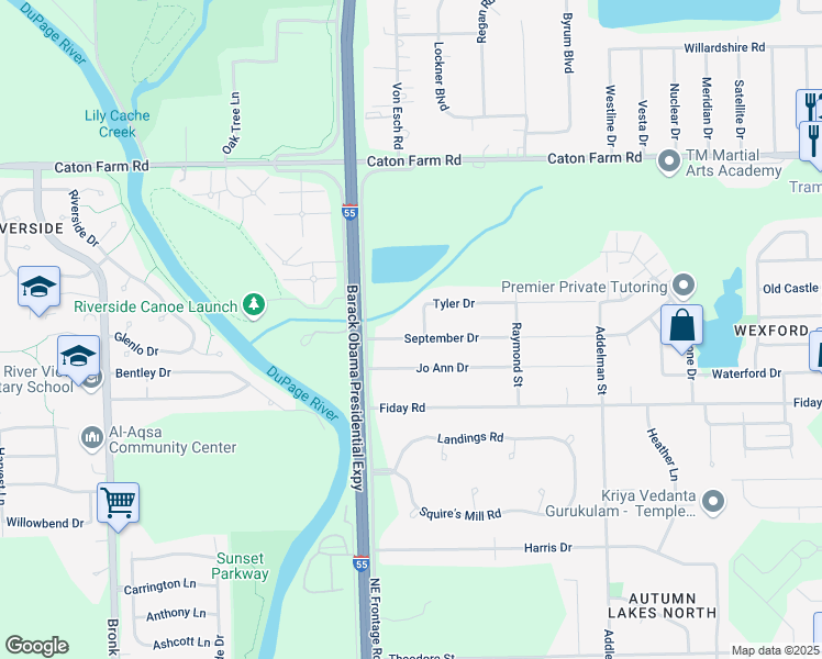 map of restaurants, bars, coffee shops, grocery stores, and more near 3127 September Drive in Joliet