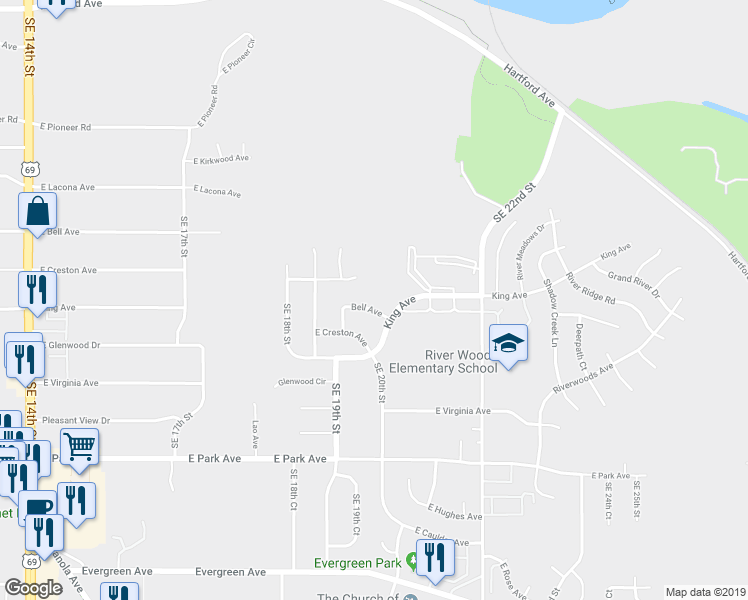 map of restaurants, bars, coffee shops, grocery stores, and more near in Des Moines