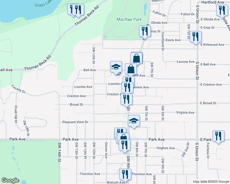 map of restaurants, bars, coffee shops, grocery stores, and more near 937 Creston Avenue in Des Moines