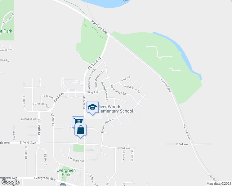 map of restaurants, bars, coffee shops, grocery stores, and more near 2712 River Ridge Road in Des Moines