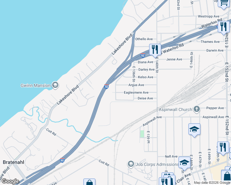 map of restaurants, bars, coffee shops, grocery stores, and more near 13300 Eaglesmere Avenue in Cleveland