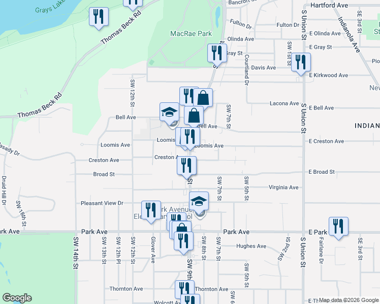 map of restaurants, bars, coffee shops, grocery stores, and more near 2721 Southwest 9th Street in Des Moines