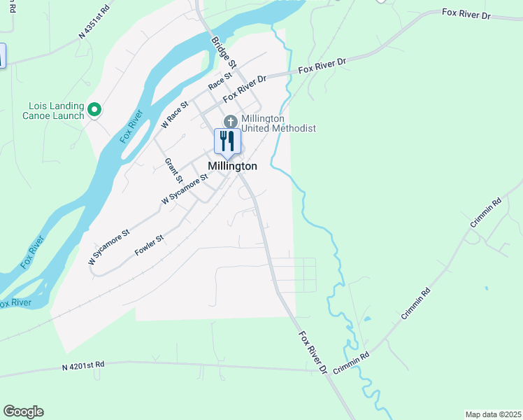 map of restaurants, bars, coffee shops, grocery stores, and more near 311 South Church Street in Millington
