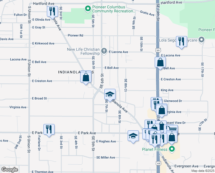 map of restaurants, bars, coffee shops, grocery stores, and more near 2704 Southeast 7th Street in Des Moines