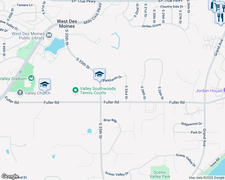 map of restaurants, bars, coffee shops, grocery stores, and more near 630 South 34th Court in West Des Moines
